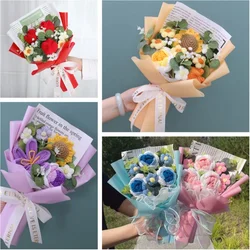 Finished Crochet bouquet Rope Artificial Flowers Stuffed Plants Wedding Valentine Mothers' Day Birthday Graduation Gifts