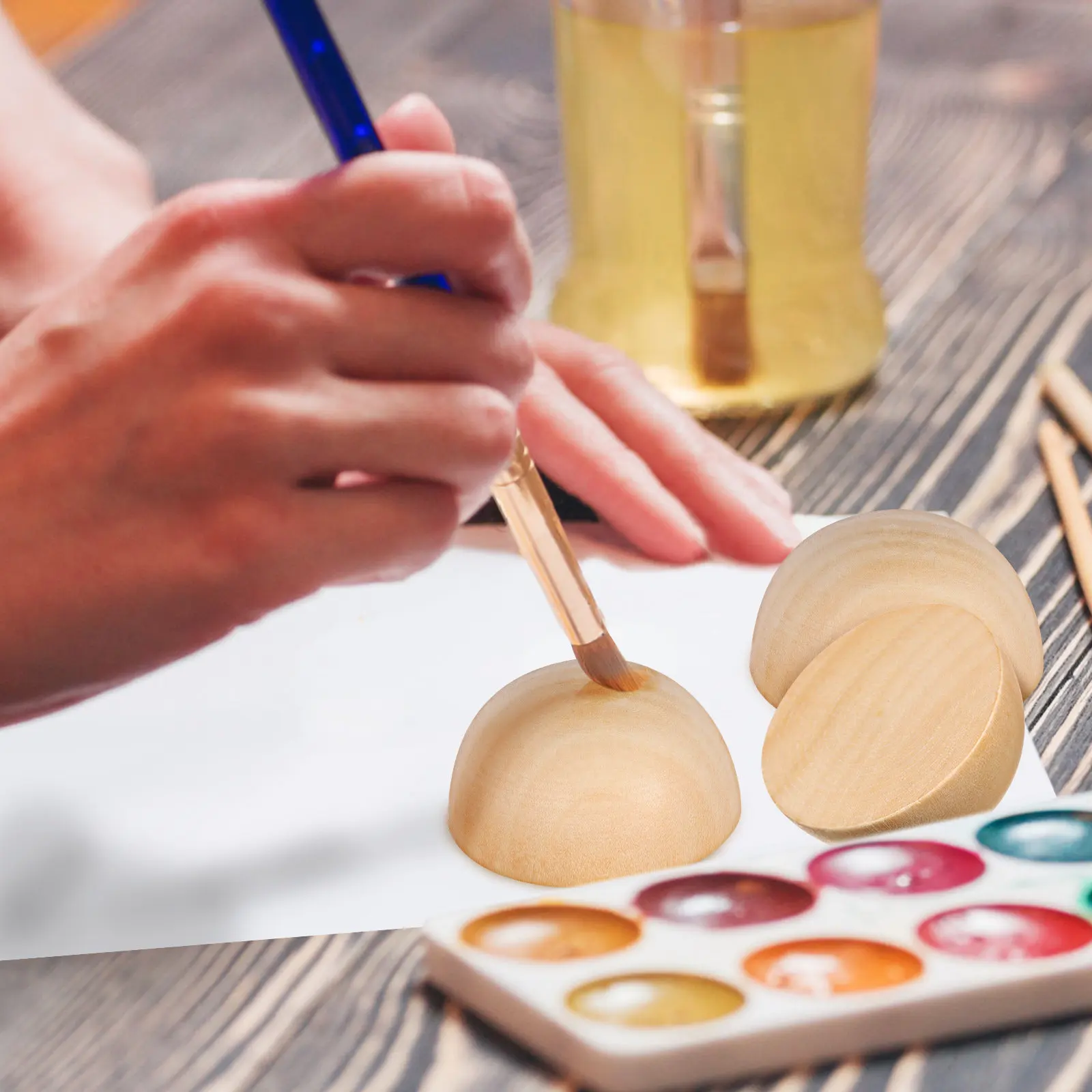 

40Pcs Unfinished Half Wooden Beads Round Wood Craft Balls No Hole Blank Half Spheres for Painting Writing Decorating Creative