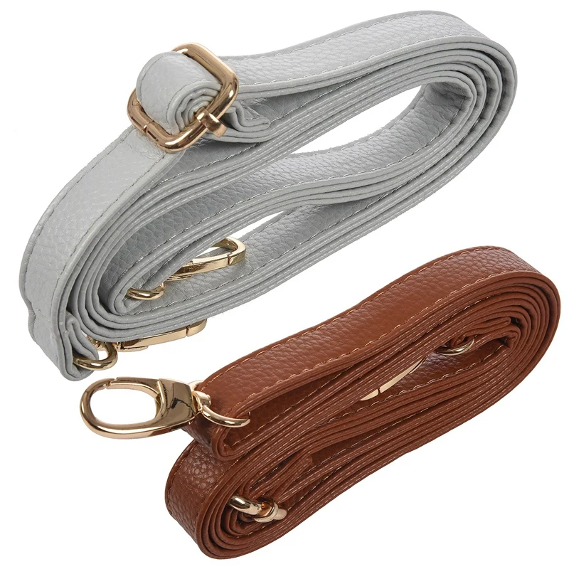 NEW-2 Pcs DIY Replacement Leather Bag Shoulder Strap Handle Cross Body Adjustable 140X2cm, Gray & Brown