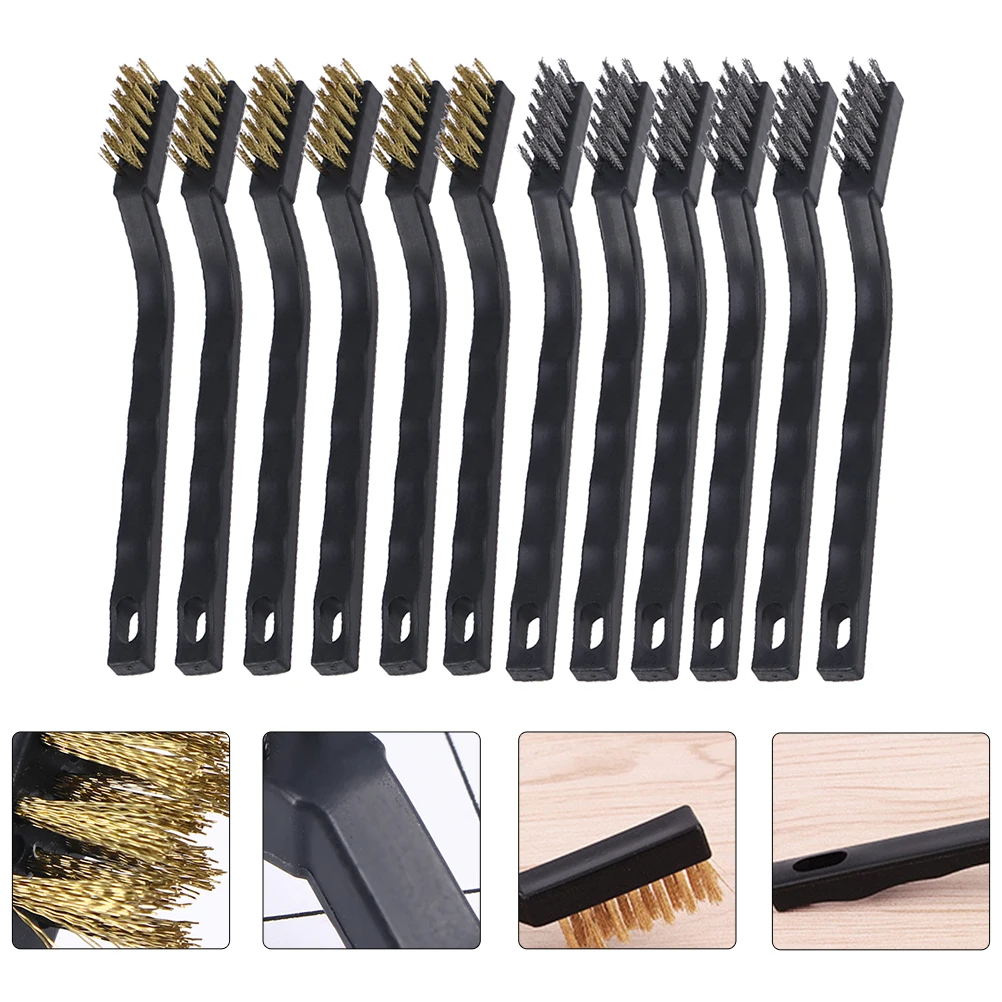 

12pcs Copper Stainless Steel Wire Brush Rust Cleaner Mini Scratch Brush For Motor Door Window Machinery Gap Bristle Anti