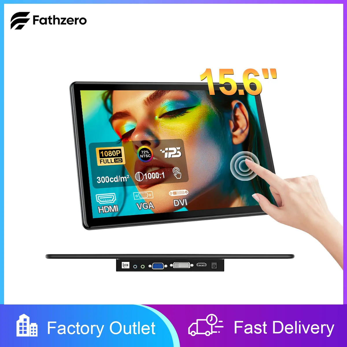 

15.6 inch Touch Portable Monitor FHD1080P Laptop Second Monitor IPS Screen Display VGA USB AV HDMI Video input For PC PS4 Gaming