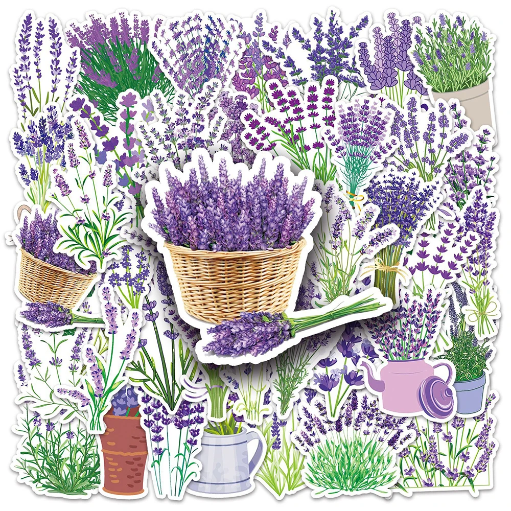 10/30/50pcs Romantic Flowers Lavender Stickers DIY Aesthetics Graffiti Decal Laptop Bike Notebook Luggage Sticker for Kids Girls