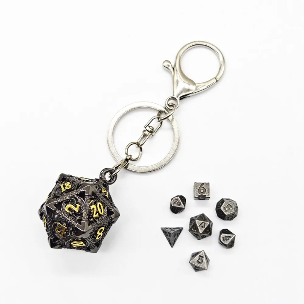 1 Set 20-sided Hollow Metal Dice Keychain TRPG Exquisite Hollow Metal Dice Keyring DND Mini Polyhedral Dice Keychain RPG Game