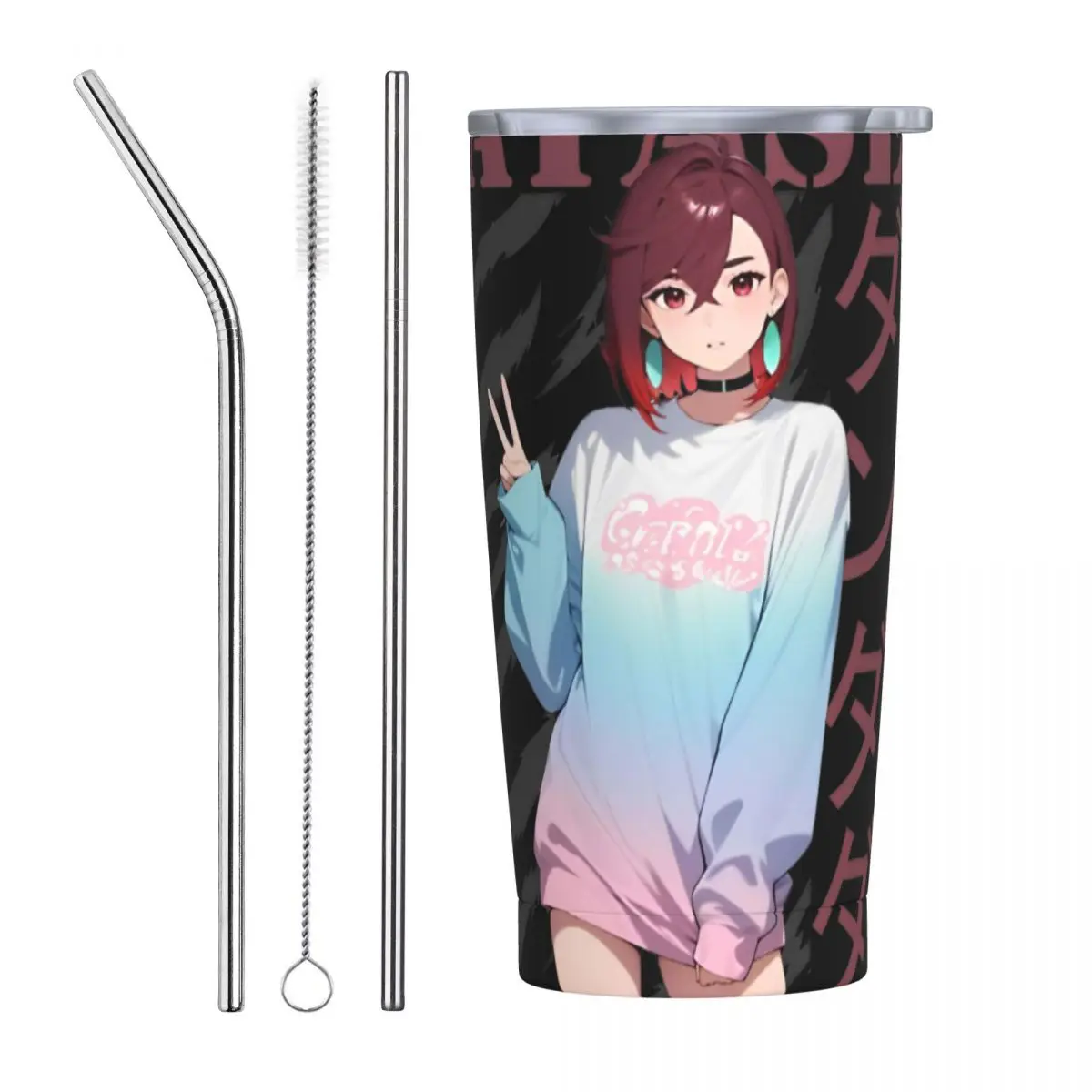 Momo Ayase Dandadan Insulated Tumbler with Straws Stainless Steel Thermal Mug Outdoor Travel Car Bottle Cups 20oz