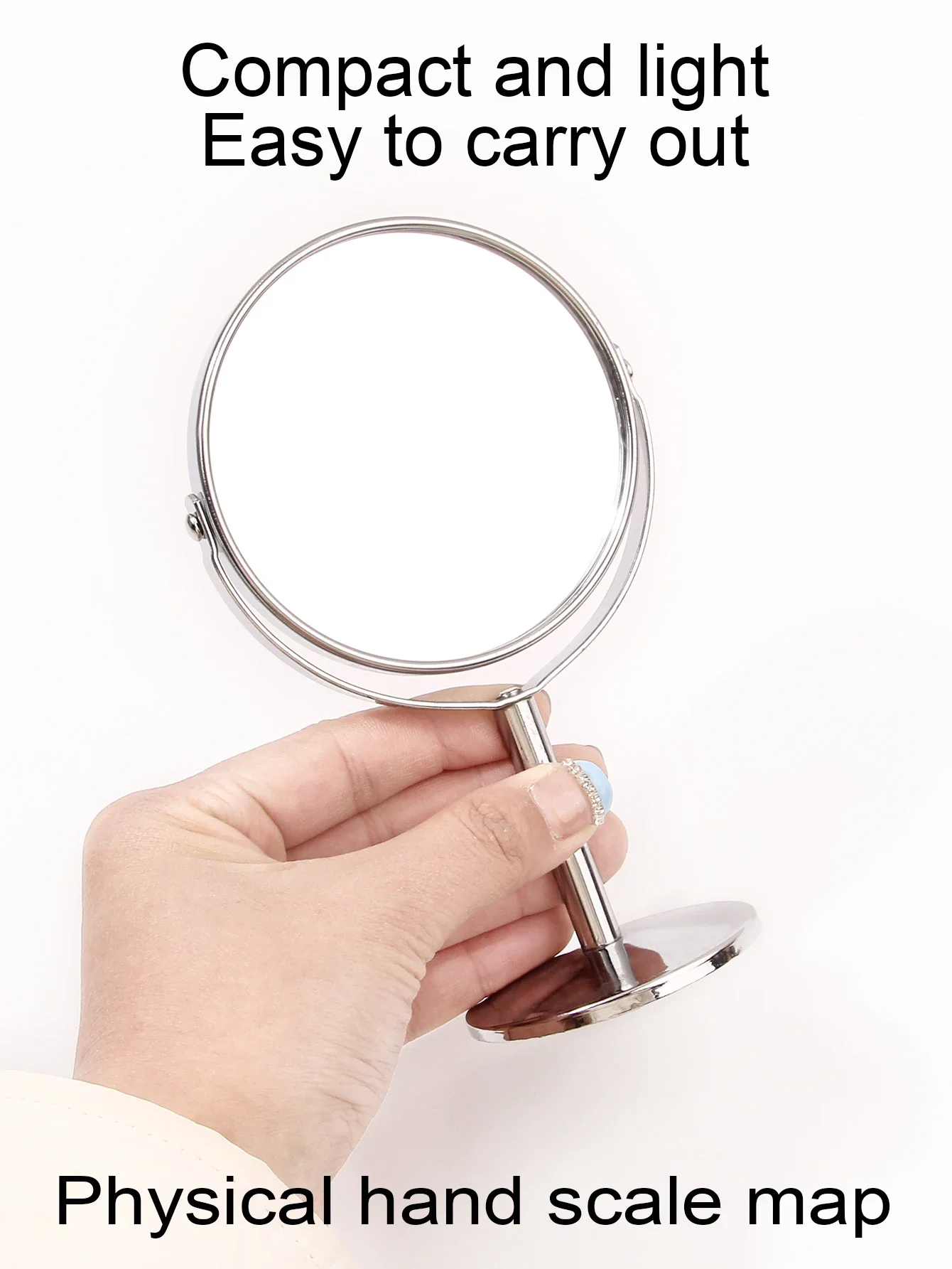 قطعة واحدة من مرآة مكياج فضية كبيرة، مرآة تجميل شفافة على سطح الطاولة مزدوجة الجوانب، مرآة تجميل مكبرة فضية معدنية، 360 درجة °   الدوران