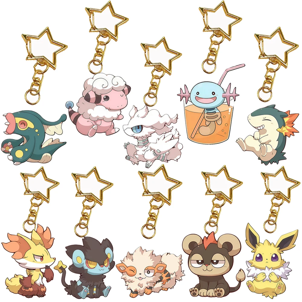 Anime dos desenhos animados acrílico chaveiro para fennekin jolteon zapdos cyndaquil scorbunny chaveiro mochila pingente chaveiro presente
