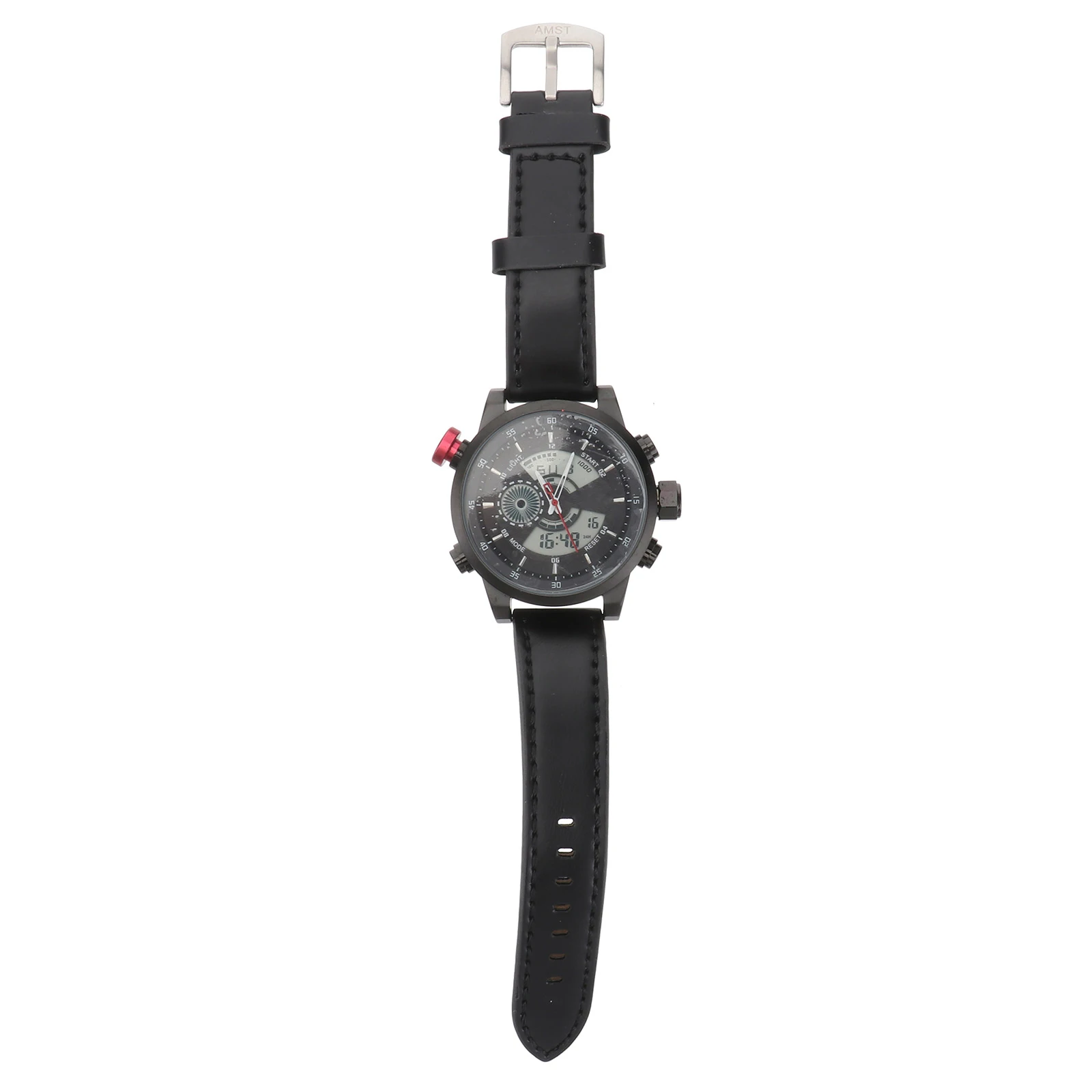 

Men'S Quartz Watch Black Stainless Steel Pu Band 4.95Cm Double Display Perpetual Calendar Alarm Backlight Waterproof 22Cm