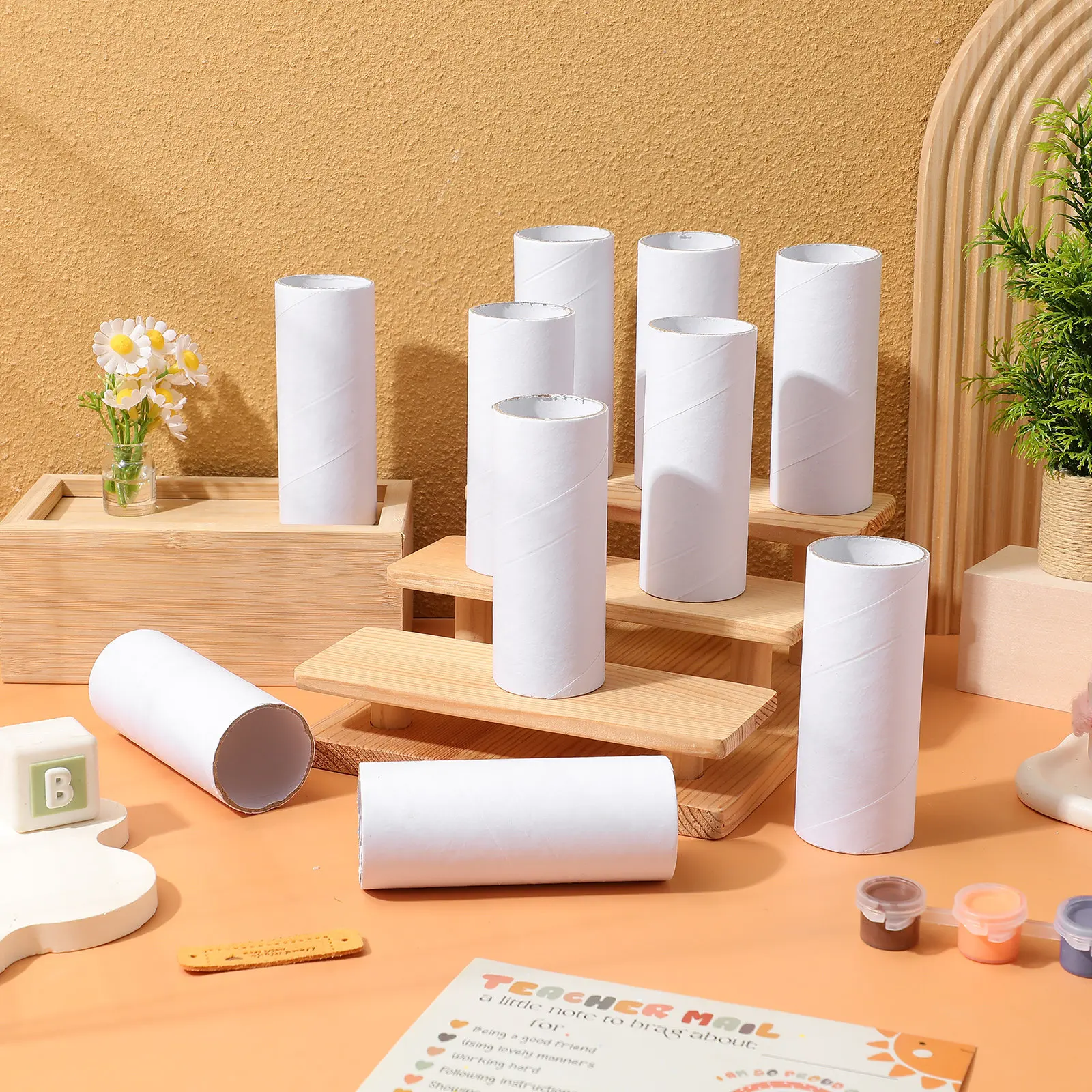 25Pcs Handcraft Paper Tubes White Cardboard DIY Paintable Craft Rolls for Kids School Classroom Art Projects Party Decoration