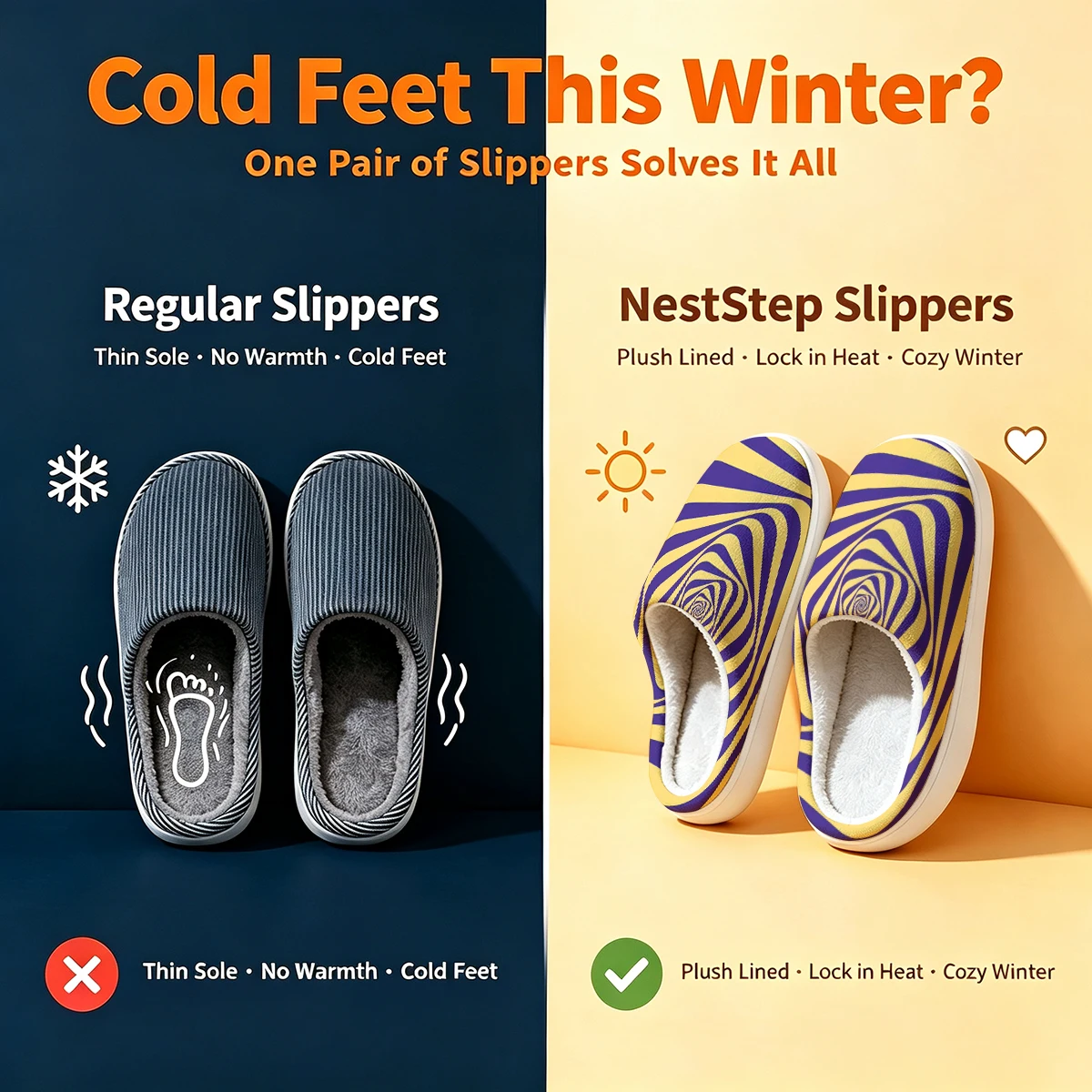 Purple-Yellow Spiral Christmas White Slippers Warm Plush Indoor Shoes Non-Slip Winter Slippers Family Holiday Gifts Soft view 5