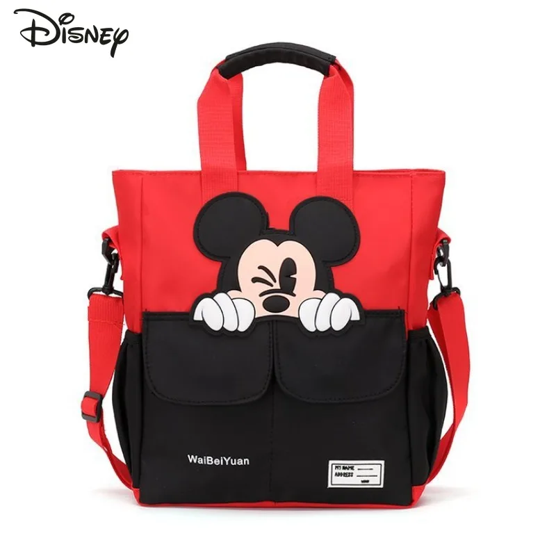 

Disney Mickey Vibrant Red Black Oxford Cloth Handbag Large Capacity Crossbody Minnie Zipper Closure for Travel Daily Use