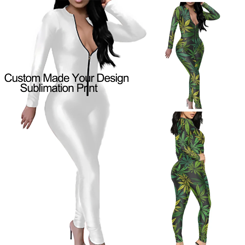 Custom Made On Your Demand Subliminal Print Long Sleeve Jumpsuits  Women Rompers