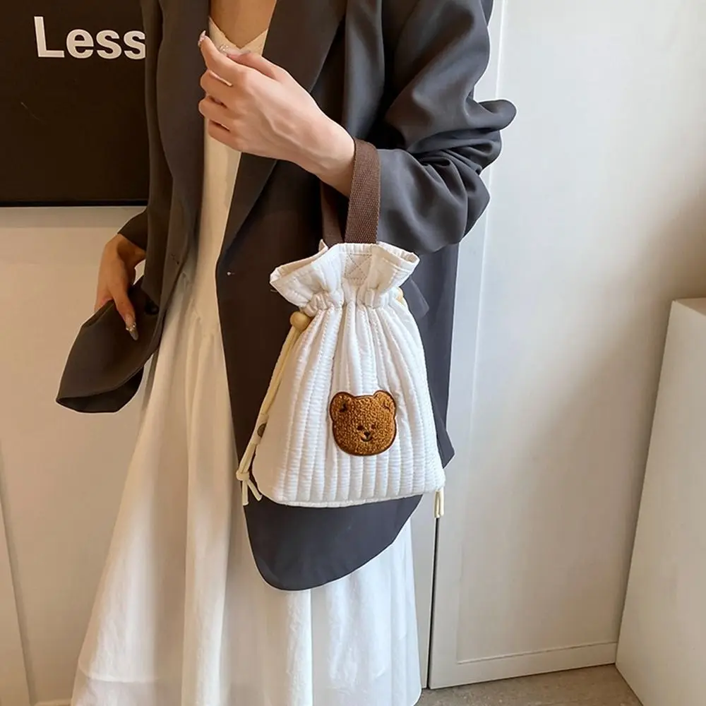 Bolso pequeño con cordón para niños, bolsa de lona con estampado de oso pequeño, Cubo de lona con dibujos animados, gran capacidad, mamá, para exteriores