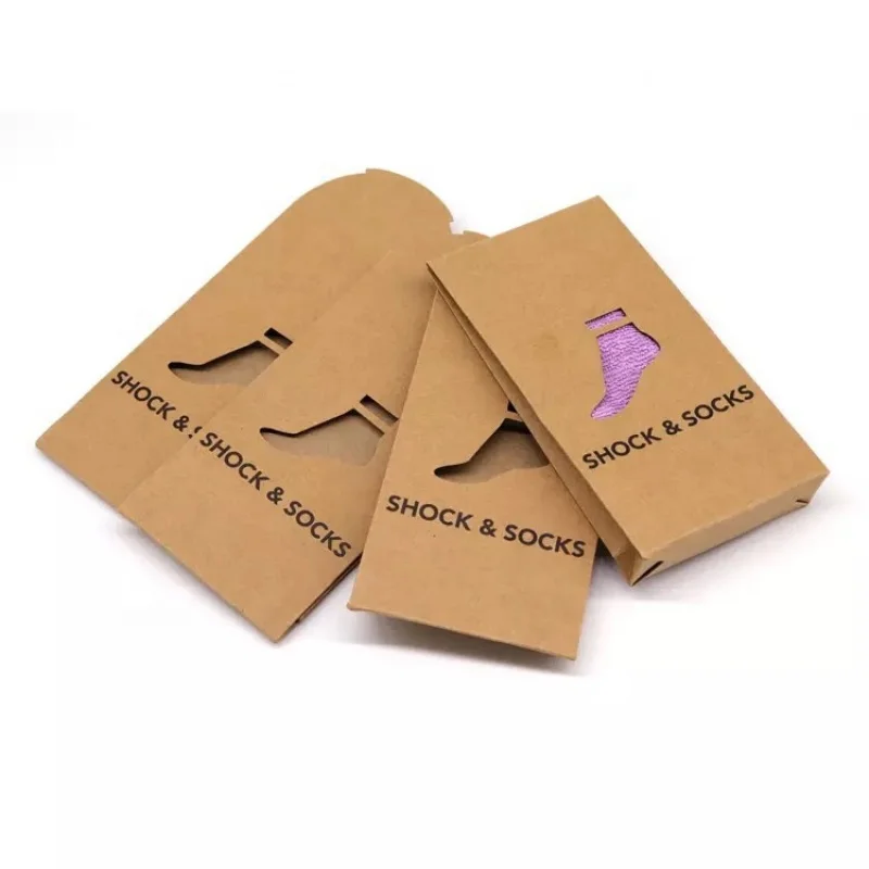 Kunden spezifisches Produkt 、 umwelt freundlicher Umschlag kunden spezifisches Logo braunes Kraft papier Socken box Bastel socken verpackung mit Fenster