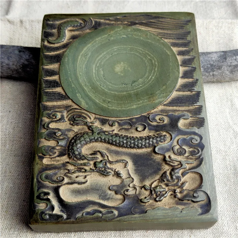 The Four Treasures of the Study Stone Inkstone Terrace Blue Stone Inkstone Terrace  Two Dragons Playing with Balls 10 * 15 cm