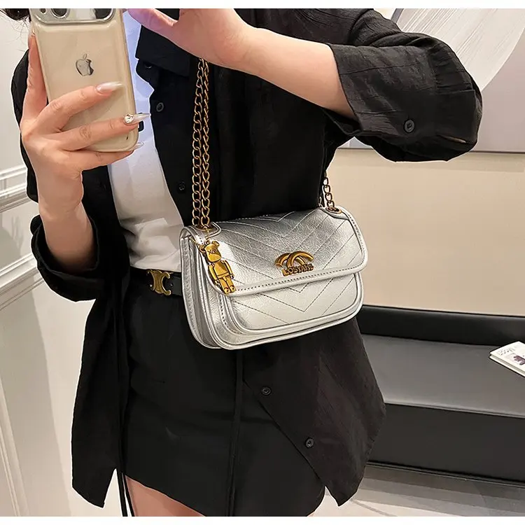 

2025 autumn 2314 new PU shoulder bag magnetic buckle shoulder messenger bag retro niche texture sewing line