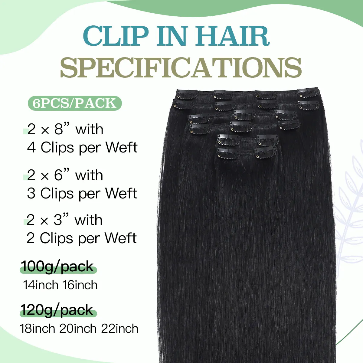 Sindra-extensiones de cabello humano con Clip, cabello liso, negro azabache, Natural, #1