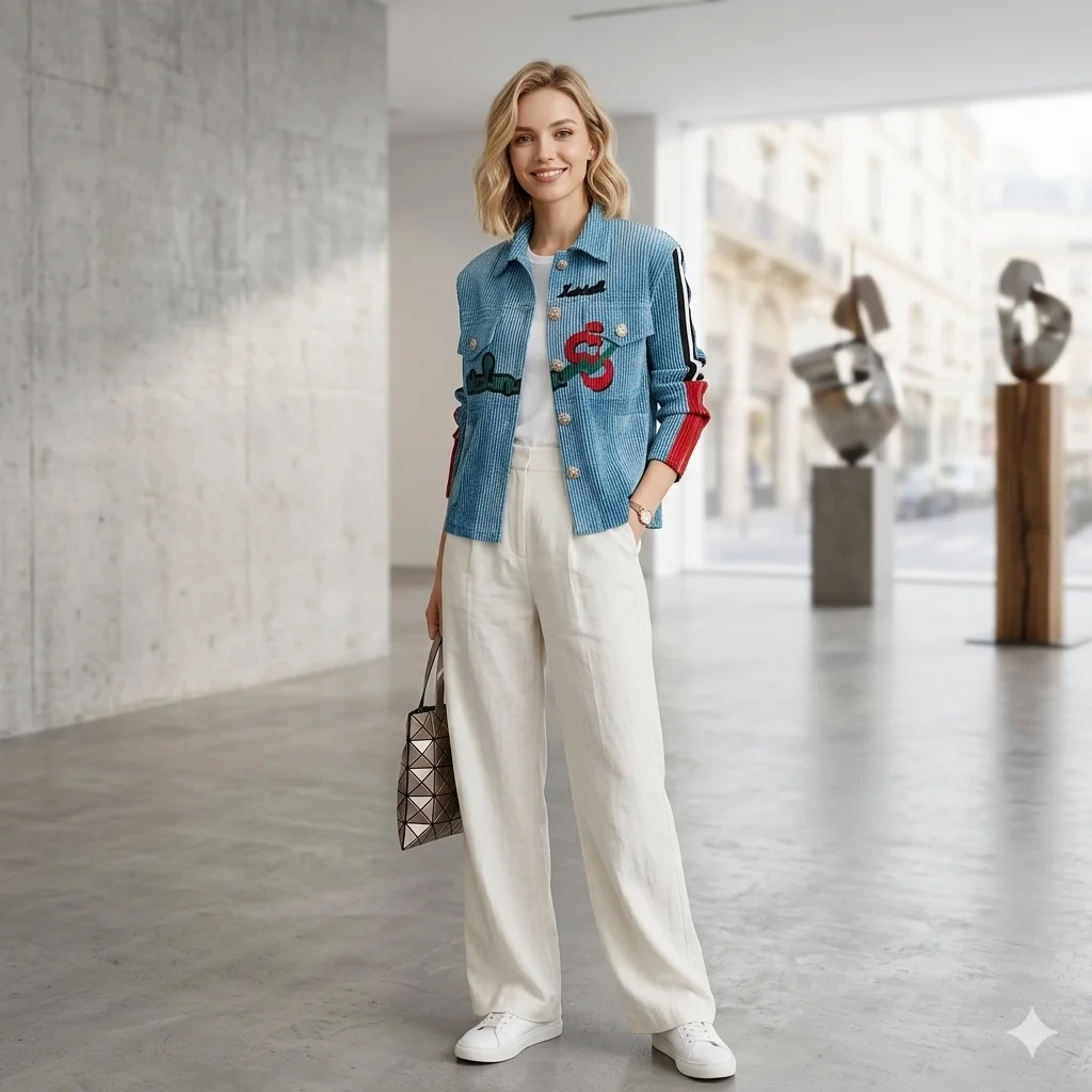 

Miyake Pleated Spring New Arrival Patchwork Denim-Coloured Single-Breasted Jacket Women's Loose-Fit Long-Sleeved Jacket Pleat
