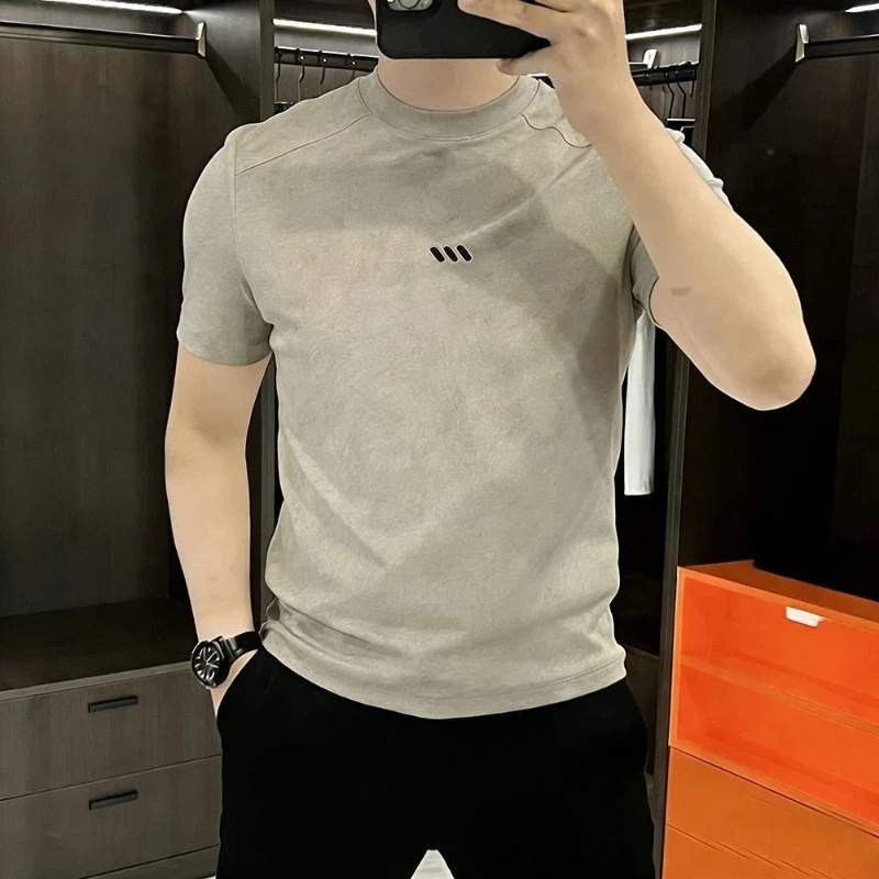 

Men's Casual Solid Color Round Neck Short Sleeve T-Shirt Breathable Daily Wear Knit Style