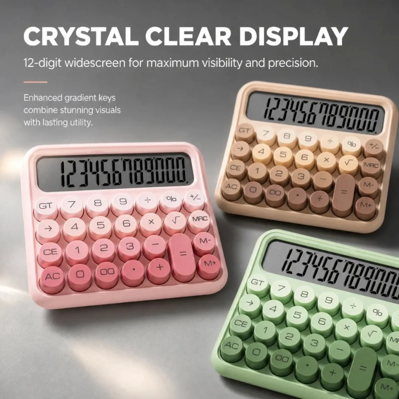 Desktop Calculator with Wide 12-Digit Display, Large Responsive Controls, Quiet Input for Routine Desk Calculations H8WD
