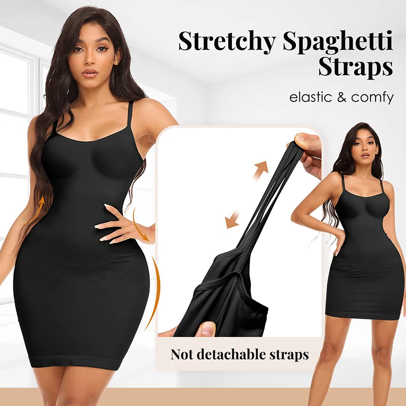 Women\'s Shapewear Slips for Under Dresses Tummy Control Compression Body Shaper Full Slip Seamless Spaghetti Strap Cami Dress