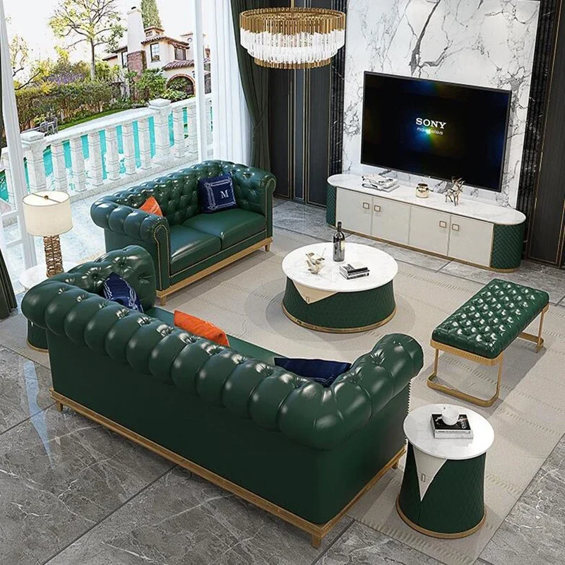

high-quality Post Modern Luxury Top Layer Living Room American Leather Sofa Combination Hong Kong Style Neoclassical