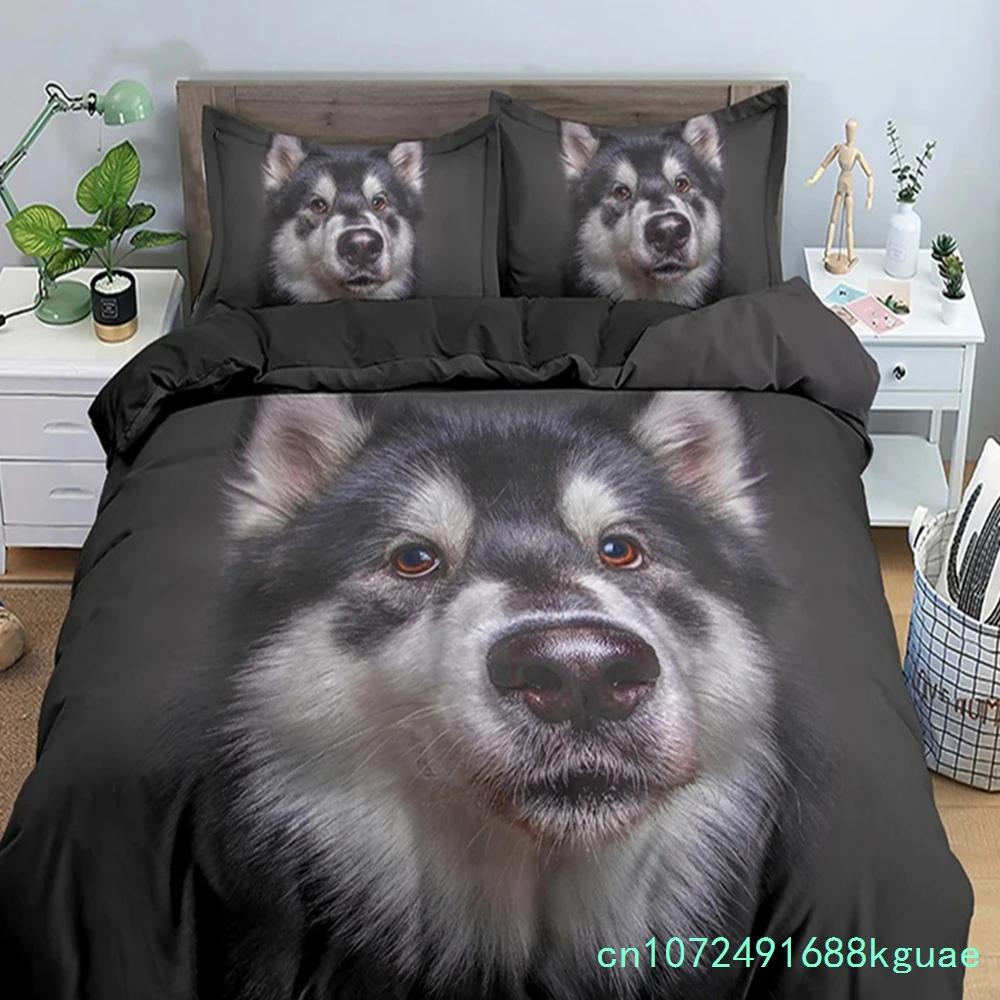 3D Dog King Queen Duvet Cover Funny Puppy Bedding Set For Kids Teens Adults Lovely Pet Animal Black 2/3pcs Polyester Quilt Cover