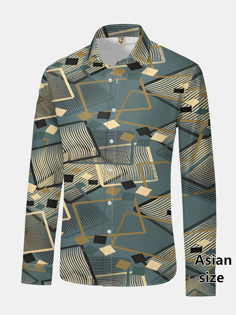 Vintage Men's Shirt 3d Print Geometric Pattern Long Sleeve Casual Streetwear Ethnic Style Unisex Harajuku Y2k Clothing Hot Sale