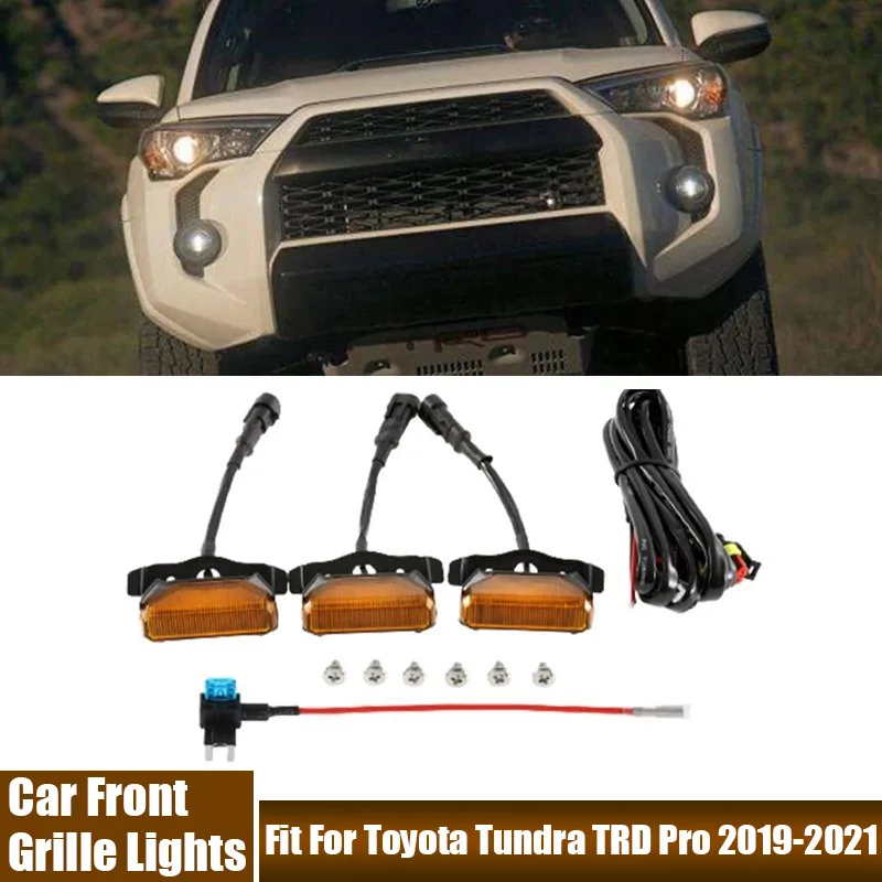 3Pcs/Set 12V Front Grille Lights Car Accessories Fit For Toyota Tundra TRD Pro 2019 2020 2021 Car External Grill DRL Singal Lamp