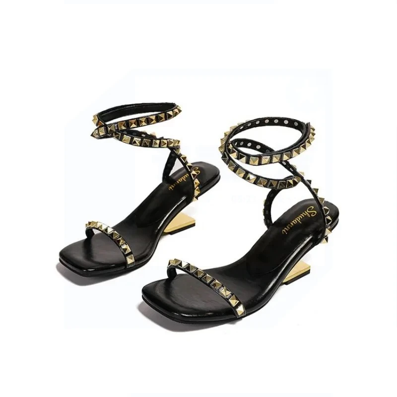 

New Women's Sandals Luxury High-heeled Studded Sandals 2026 New Summer Open-toe Women's Shoes Temperament Designer Shoes Zapatos