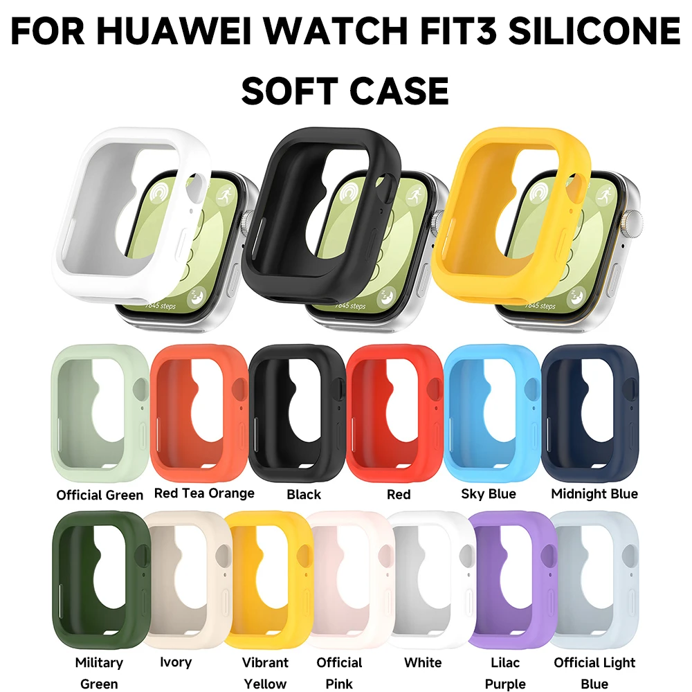 حافظة من السيليكون لساعة Huawei Watch Fit 3 حزام ساعة ذكية من مادة TPU غطاء ممتص للصدمات ناعم Fit3 محول ملحقات شل