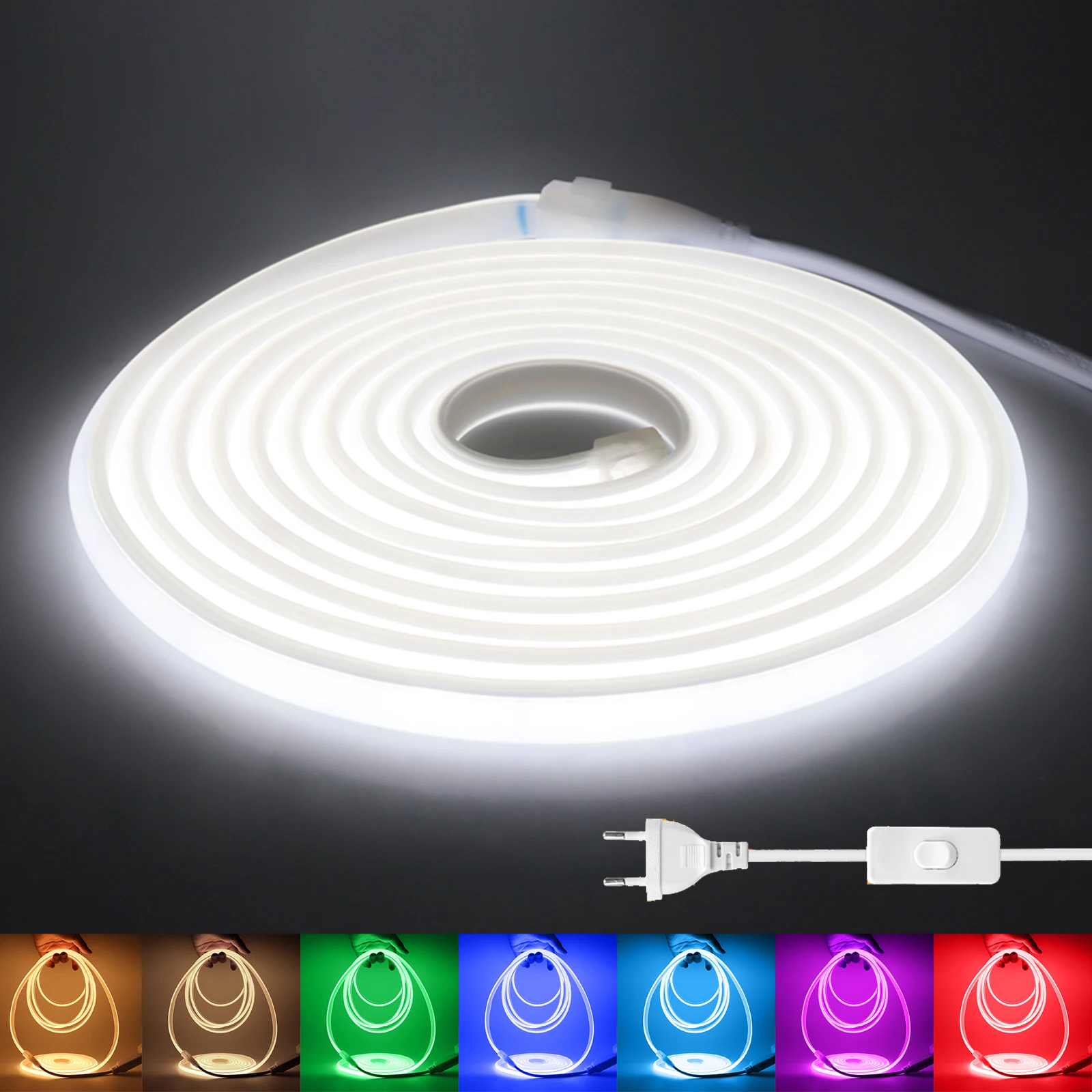 AC 220V COB LED Neon Strip Light Waterproof Neon Rope Light White Red Ice Blue Pink Yellow Purple Home Decor & Outdoor Lighting
