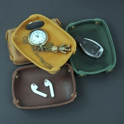 Retro Genuine Leather Storage Tray Jewelry Watch Plate Key Wallet Dice Coin Storage Box Home Office Desktop Sundries Organizer