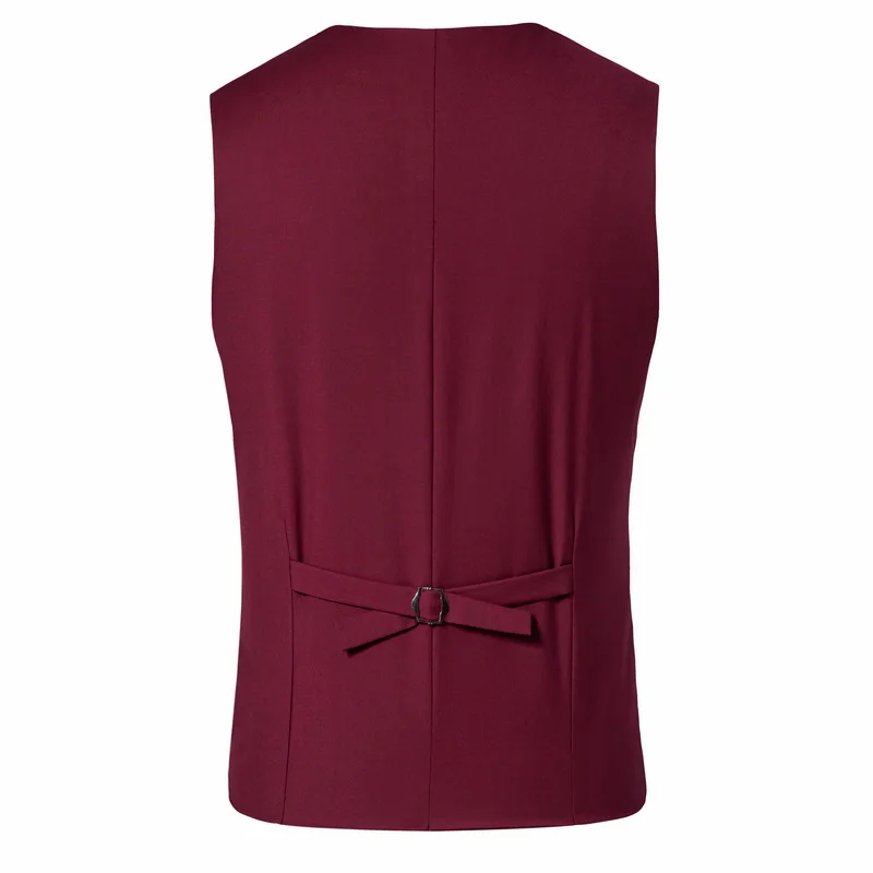 เสื้อกั๊กผู้ชายทรงเข้ารูป สไตล์ธุรกิจ สีพื้น กระดุมแถวเดียว สำหรับงานแต่งงาน