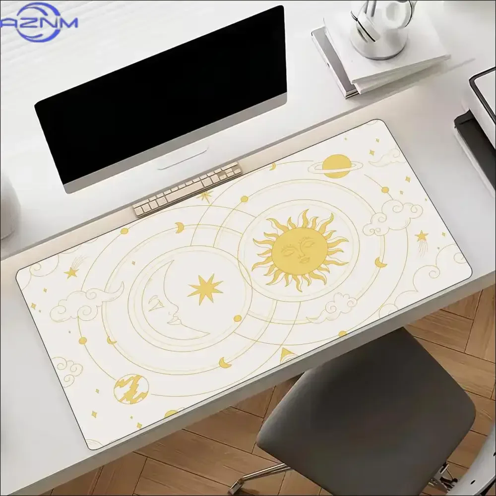 Celestial Sun Moon Star Large Mouse Pad Non Slip Rubber Desk Mat Stitched Edge For Computer Laptop Home Office Gaming Workspace