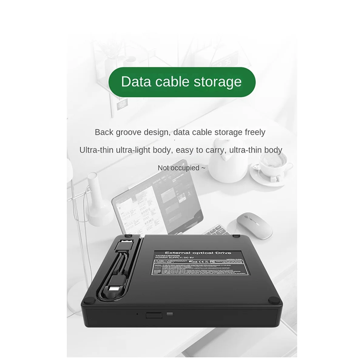 محرك أقراص CD/DVD خارجي A04RR محمول CD DVD +/-RW محرك مشغل محرك الأقراص الضوئية USB 3.0 وType-C لـ Win 11 10 8 7