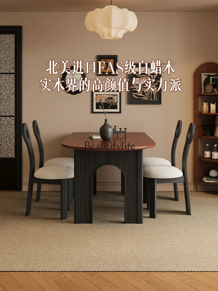 yj5 Solid Wood Peninsula Dining Table Oval Vintage Style Wall-Mounted White Ash Wood Retro Cream Style