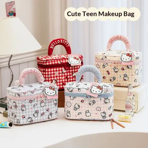 Olá kitty bolsa de cosméticos bonito saco de cosméticos feminino viagem banho kit de higiene pessoal grande capacidade bolsa de maquiagem portátil saco de maquiagem