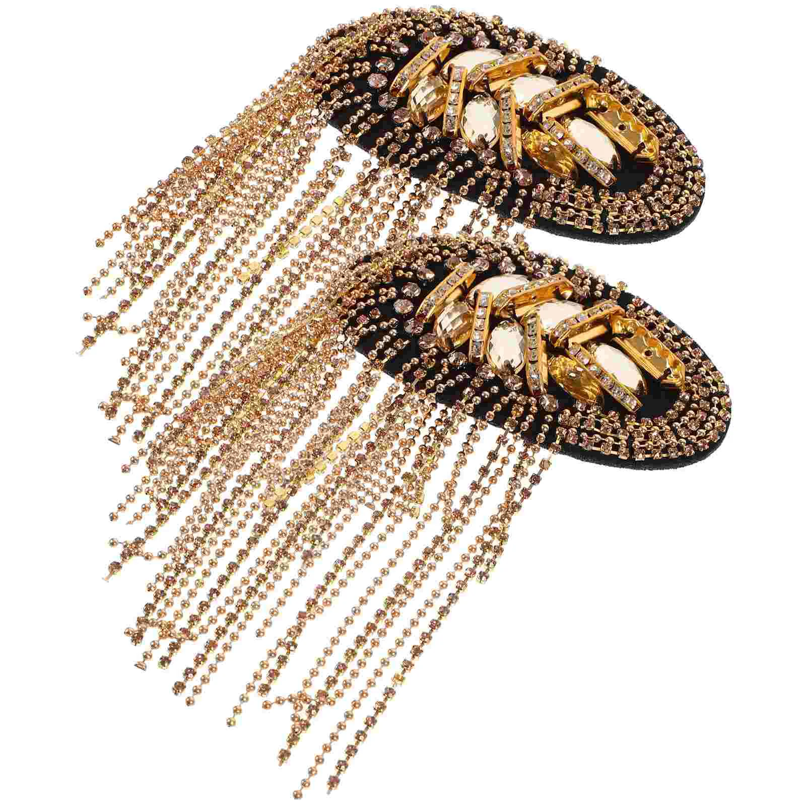 Golden Epaulets Blazer Shoulder Tassel Brooch Chain Jewelry Fashion Rhinestone Decor for Men Women Costumes Novelty
