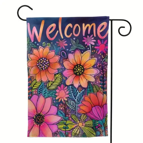 *NEW* BEAUTIFUL WATERCOLOR FLOWERS WELCOME GARDEN FLAG ~ POLYESTER ~ 12x18 AAL HHM WZZ yyi