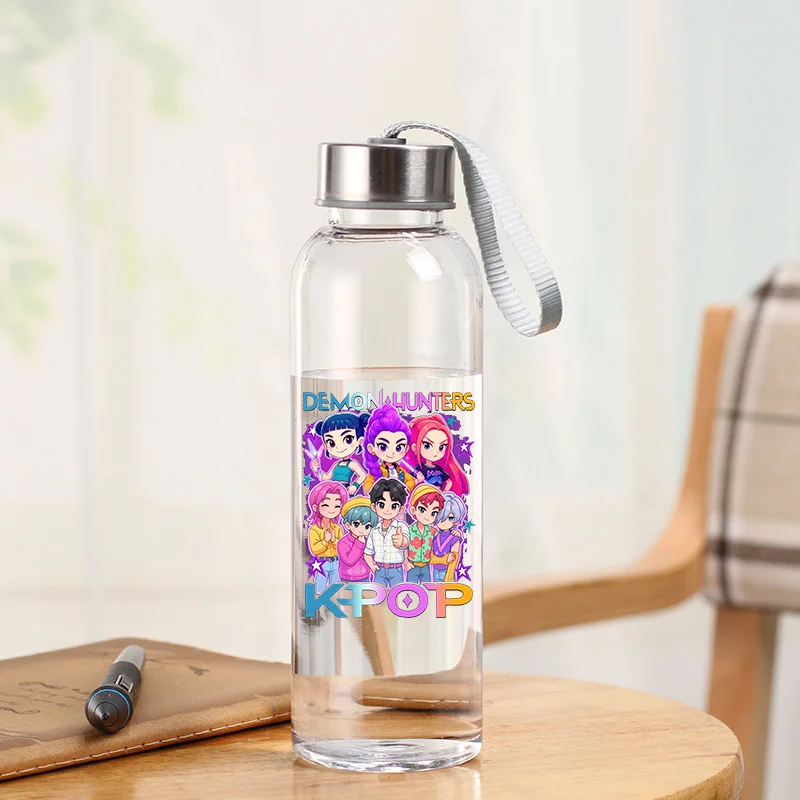 KPop Demon Hunters 400ml Pulling Rope Water Bottles Travel Anti-drop Cup Sealed Leak-proof Portable Sport Glass Outdoor Supplies