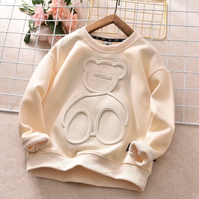 New Spring Autumn Steel Print Bear Sweatshirt Boys Clothes Teenagers Long Sleeve Pullovers  Girls Kids Cotton Tops Anime Hoodie