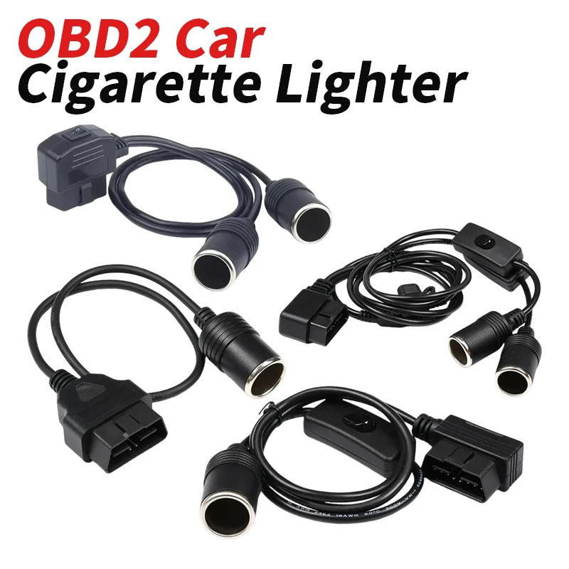 OBD2 Car Cigarette Lighter with Independent Control Switch OBDII 1 to 2 Male to Female Automotive Equipment Power Supply Line