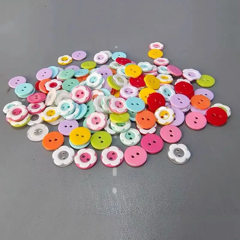 50pcs/lot 13mm Mix Colors Flower Button for Kids Clothes Decoration Plastic Resin Round Flatback button Sewing Tools Accessories