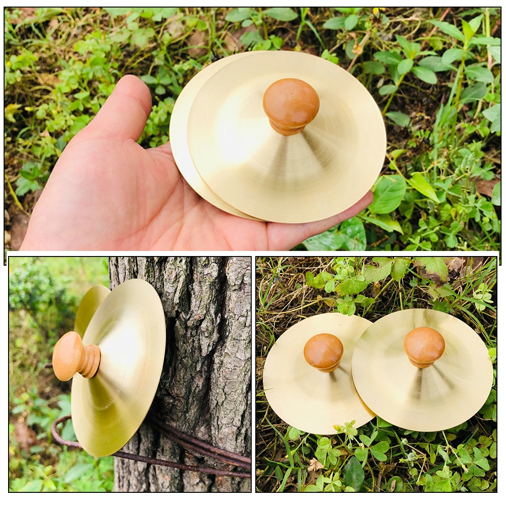 4 個子供打楽器ミニゴールデンシンバル幼児音楽おもちゃ小型ハンドル付き頑丈な素材クリアサウンド