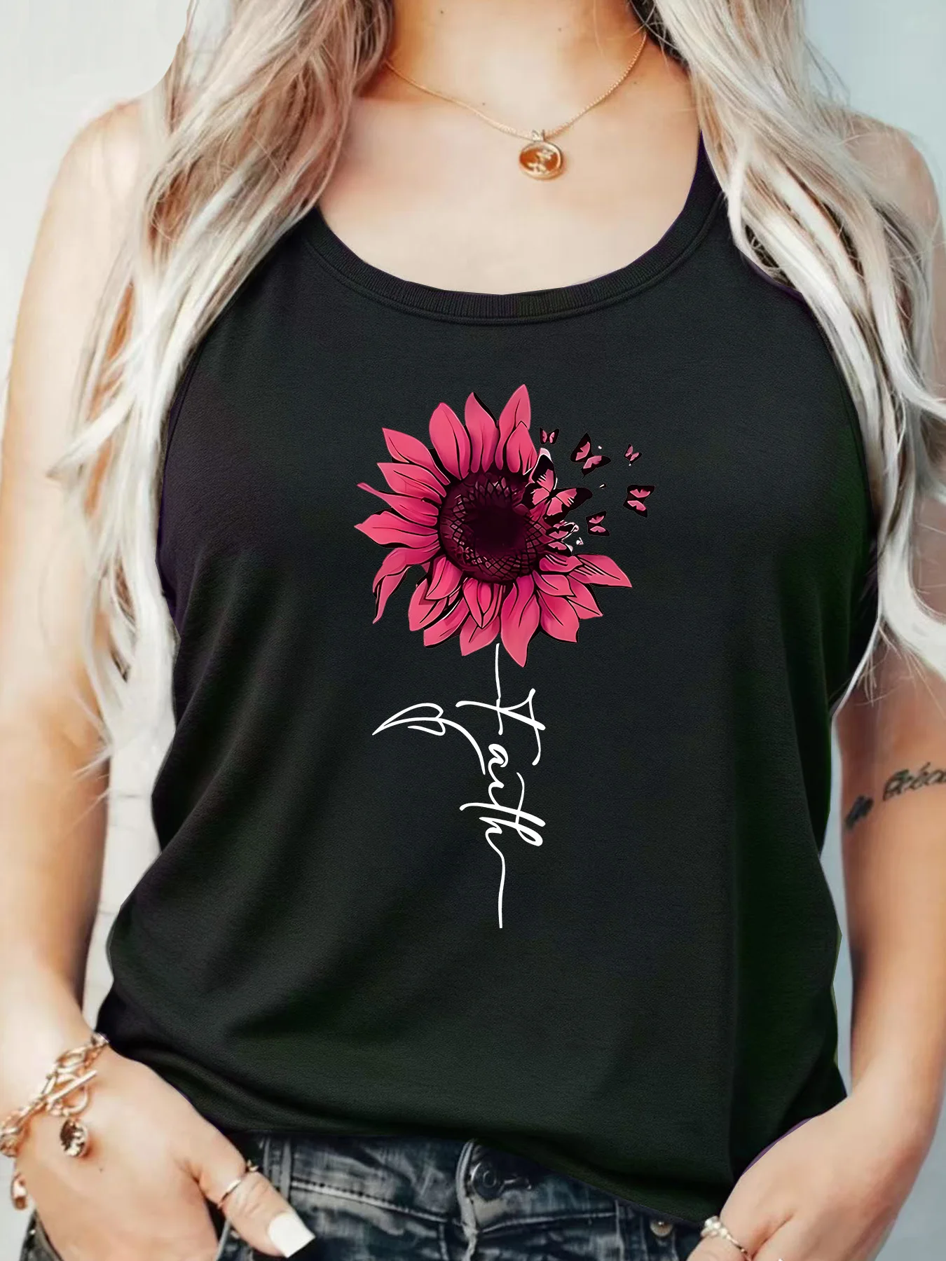 

Loose Fit Printed Pocket T-Shirt for Women with Ribbed Collar round Neck 1-8XL plus Size Comfortable Casual Vest