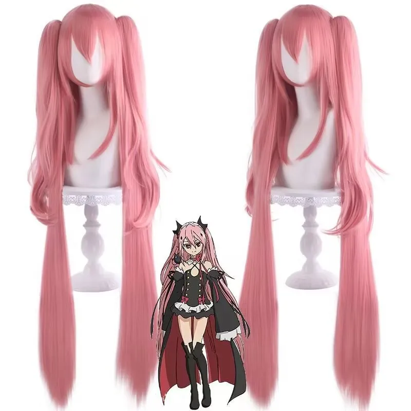 Perruque de cosplay Anime Krul Tepes Seraph of The End クルル・ツェペシ, perruque longue rose, perruque de vampire pour Halloween, perruque opulente pour femme