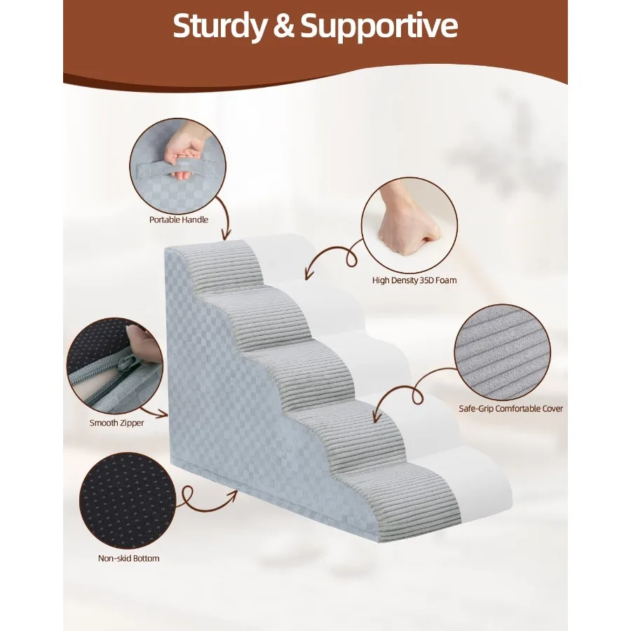 Tangga Anjing untuk Sofa 15.7 H Tangga Hewan Peliharaan 3 Langkah untuk Anjing Kecil dengan Busa Berdensitas Tinggi Tangga Miring Anjing dengan Permukaan Anti Selip yang Tahan Lama