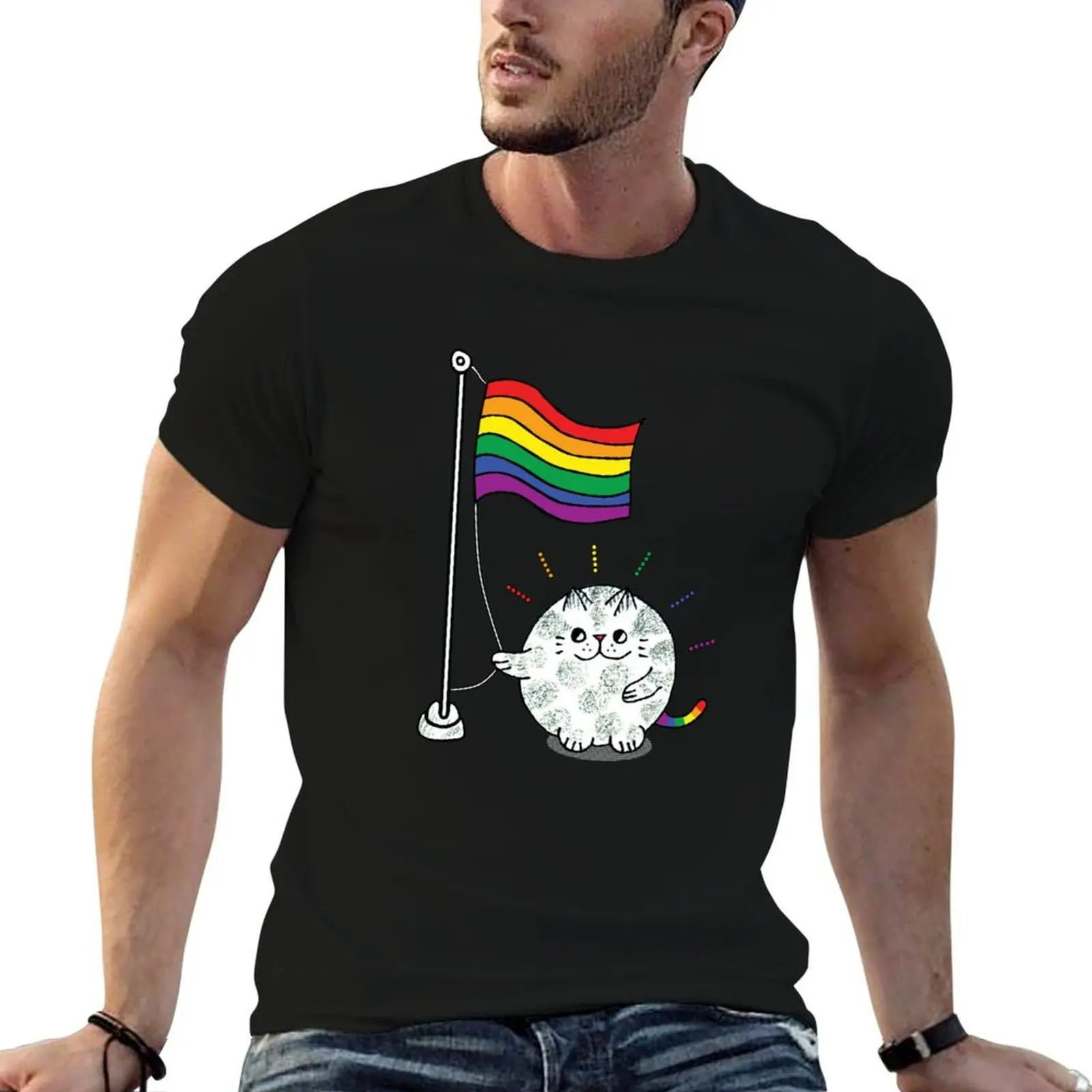 

Raise the pride flag lgbtq cat T-Shirt man t shirt cotton cotton t shirts high quality anime t shirts oversize T-shirt