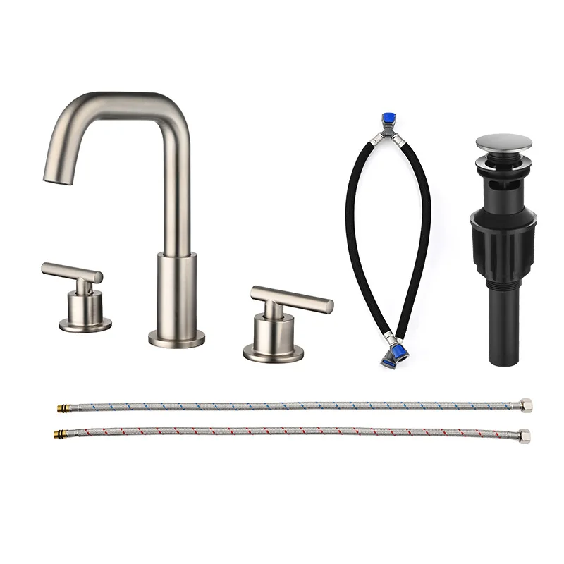 

Basin faucet Bathroom Widespread Brush Gold Finished Lead Free Sink faucet sink tap Brass and 304 SUS Sink Mixer with Drain