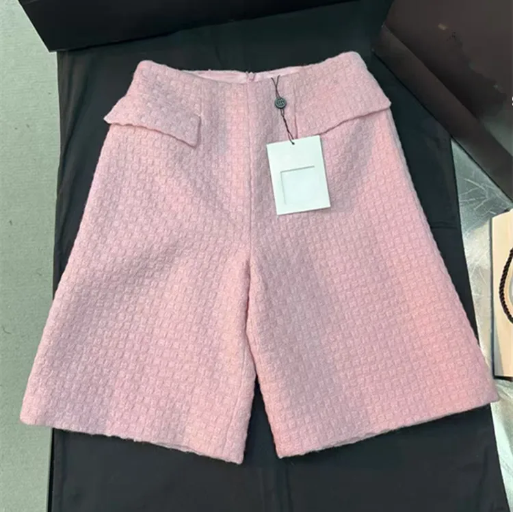 Customization European women's fashion 2026 spring new styles Seven-quarter sleeve pink tweed coat and five-quarter pants set